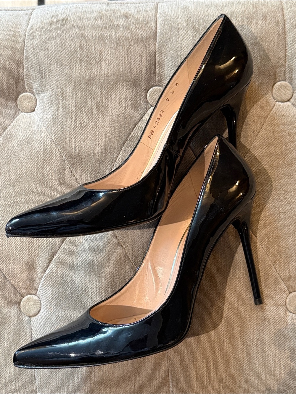 Stuart Weitzman Black Patent Pointed-Toe Pumps